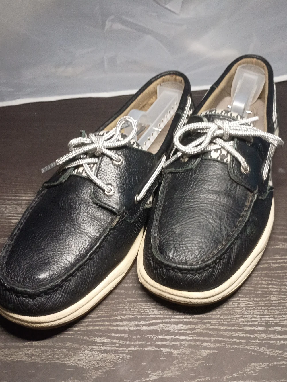 Sperry Black Leather Moc-Toe Boat Shoes. Cream Soles. Men's Fit 10.5 (Label 11)
